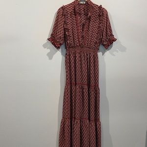 Max Studio Dress Floral Cottagecore Peasant Prairie Smocked Waist Pink